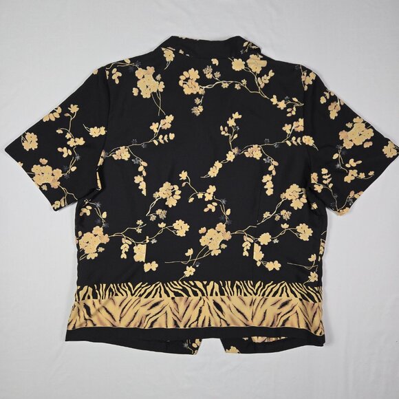 Joan Leslie Woman 18W Floral Button‎ Up Blouse Black Beige Short Sleeve Top - Picture 6 of 10